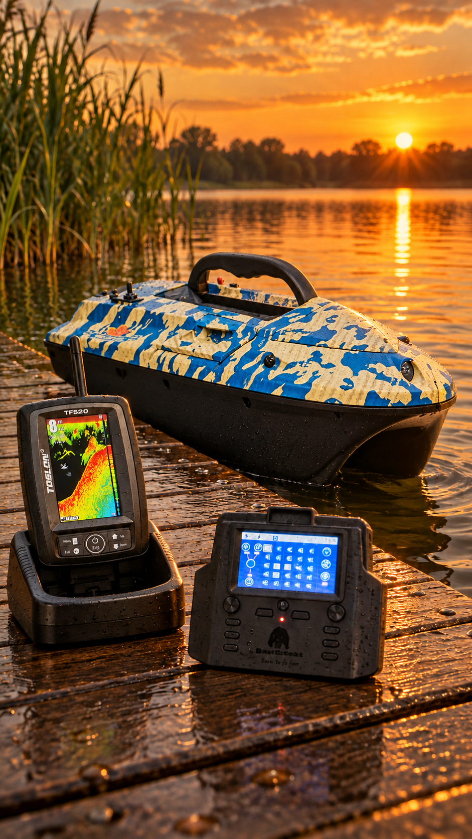 iPilot40 GPS-CAMOU OPTIK/Futterboot – kompaktes Köderboot mit ca.4 kg Kapazität/Autopilot/GPS/inkl. Farbecholot TF520