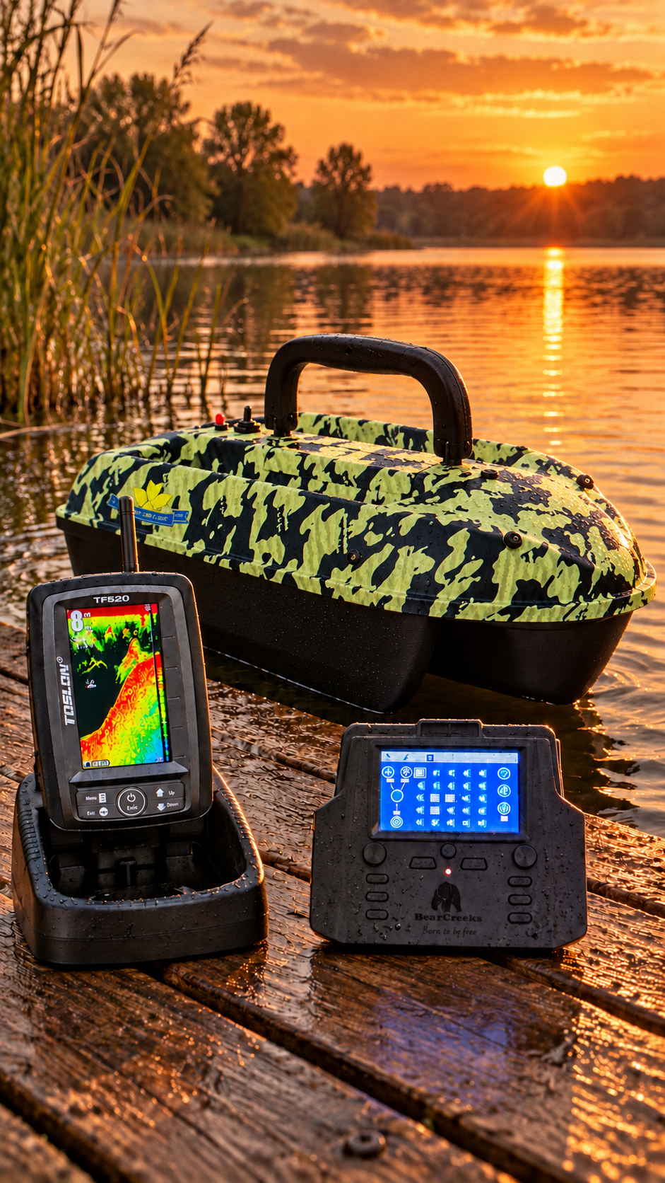 iPilot50 GPS-DARK CAMOUFLAGGE/Futterboot – kompaktes Köderboot mit ca.5 kg Kapazität/Autopilot/GPS/inkl. Farbecholot TF520