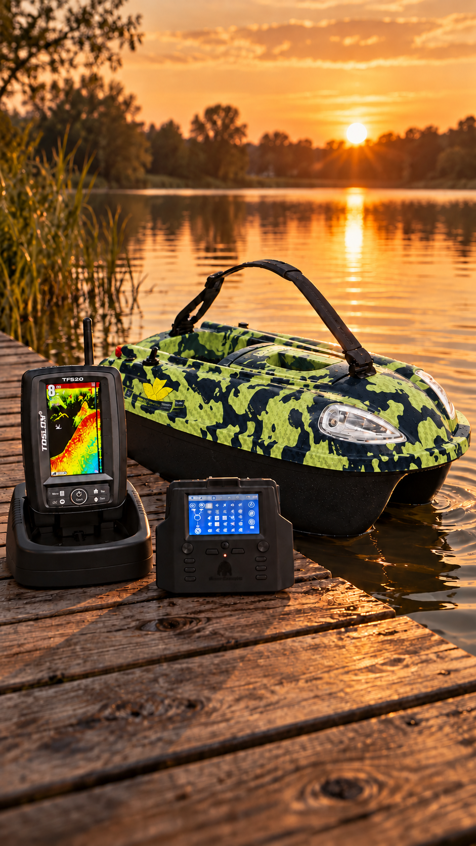 iPilot15 GPS-DARK CAMOUFLAGGE/Futterboot – kompaktes Köderboot mit 1,5 kg Kapazität/Autopilot/GPS/inkl. Farbecholot TF520