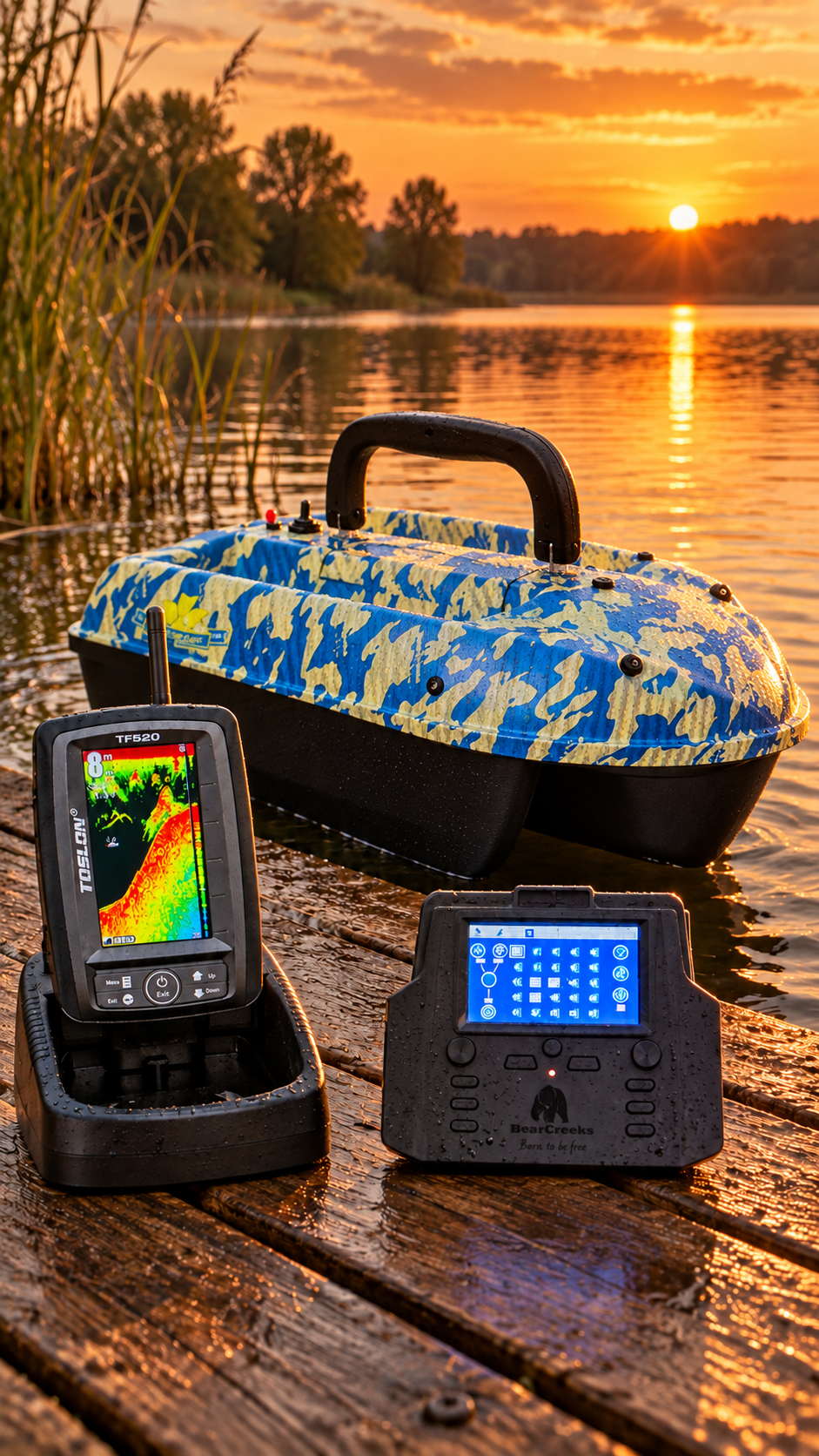 iPilot50 GPS-CAMOU OPTIK/Futterboot – kompaktes Köderboot mit ca.5 kg Kapazität/Autopilot/GPS/inkl. Farbecholot TF520