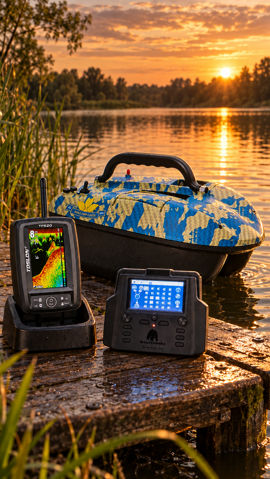 iPilot18 GPS-CAMOU OPTIK/Futterboot – kompaktes Köderboot mit 1,5 kg Kapazität/Autopilot/GPS/inkl. Farbecholot TF520