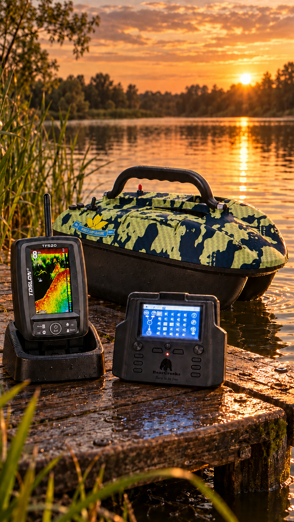 iPilot18 GPS-DARK CAMOUFLAGGE/Futterboot – kompaktes Köderboot mit 1,5 kg Kapazität/Autopilot/GPS/inkl. Farbecholot TF520
