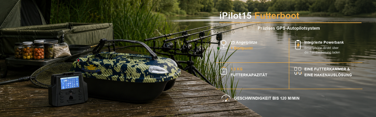 iPilot15 GPS-DARK CAMOUFLAGGE/Futterboot – kompaktes Köderboot mit 1,5 kg Kapazität/Autopilot/GPS