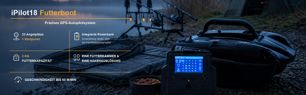 iPilot18 GPS-Futterboot – kompaktes Köderboot mit 1,5 kg Kapazität/Autopilot/GPS/inkl. Farbecholot TF520