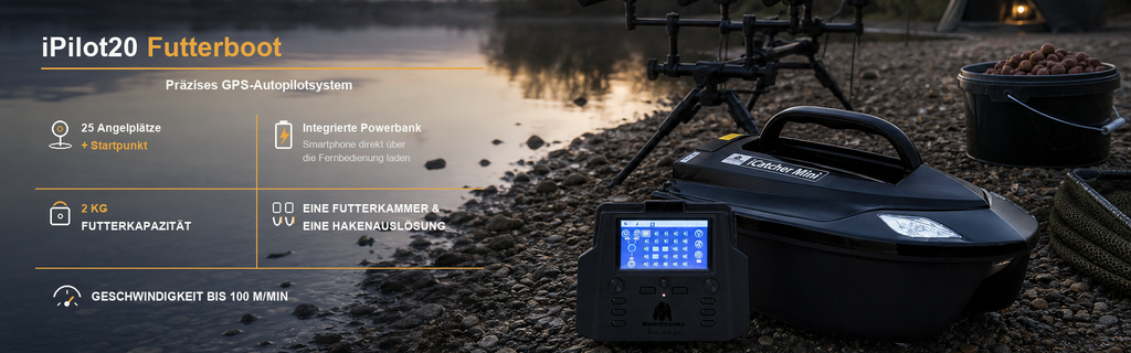 iPilot20 GPS-Futterboot – kompaktes Köderboot mit 1,5 kg Kapazität/Autopilot/GPS/inkl. Farbecholot TF520