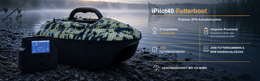 iPilot40 GPS-CAMOU OPTIK/Futterboot – kompaktes Köderboot mit ca.4 kg Kapazität/Autopilot/GPS