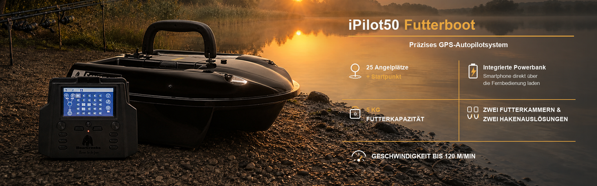 iPilot50 GPS-DARK CAMOUFLAGGE/Futterboot – kompaktes Köderboot mit ca.5 kg Kapazität/Autopilot/GPS/inkl. Farbecholot TF520